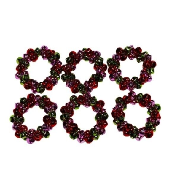 6 Multicolor Jingle Bell Holiday Napkin Rings - Picture 1 of 9